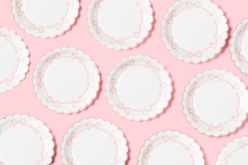 Blue Coquette Bow Dessert Plates - 7" | 25-Pack | For Blue Bow Theme First Birthdays, Baby Shower, and She's Tying the Knot Bachelorette Party Decor | Premium Quality (Blue) in Kuwait