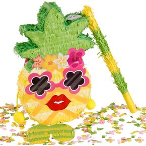 Pinata الأناناس الصغيرة ، مع عصب العينين والعصا لإمدادات الحفلات في هاواي الاستوائية ، زخارف حفلة عيد ميلاد الفاكهة الصيفية للبنات يا أطفال
