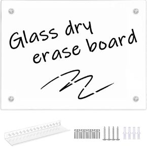 TORASO Glass Whiteboard, Dry Erase White Board, 12" x 16" Small Glass Board for Home Kitchen, Office, Frameless, Brilliance White(BB-WH-3040)