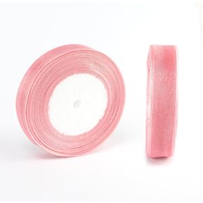 2 Rolls 3/4 Inch Pink Sheer Organza Ribbon, 100 Yards Pink Craft Sheer Chiffon Ribbon for Wedding, Gift Wrapping, Holiday Decoration, Bow Making, Wreath, DIY Crafts