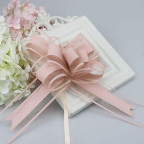 Amar 20pcs Dusky Pink Large Organza Pull Dows for Hight Wappens 50mm سحبت أقواس القوس لأقواس الهدايا لسلال هدايا سيارة الزفاف الحاضر Bouqcake Bouquet