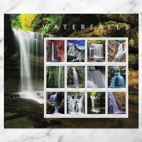 USPS 2023 Waterfalls Forever Set (12 Single Stamps) MNH VF - Green, Blue, Gray with Red or Green Details