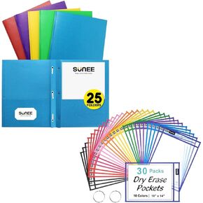 SUNEE 30 حزم الجيب الجاف الجاف والمجلدات مع شوكة 25 حزمة ، مستلزمات الفصول الدراسية المدرسي للمعلمين
