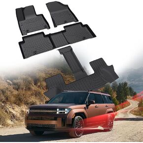 Car Floor Mats for 2024 2025 Hyundai Santa Fe (Not for Hybrid), All Weather Protection TPE Car Mats Custom Car Liners Accessories, Custom Fit 3 Rows Car Floor Liners Set, Black