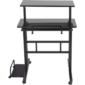 Mind Reader Mobile Sitting, Standing Desk, Rolling Reversible Home Office Laptop Workstation with Side Storage, Locking Wheels, Black