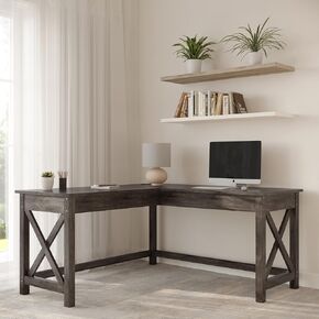 Lavish Home Computer Desk - L-Shaped Desk with X-Pattern Legs - for Office, Computer, or Craft Table - Desks for Home Office (Light Gray Wood Finish)