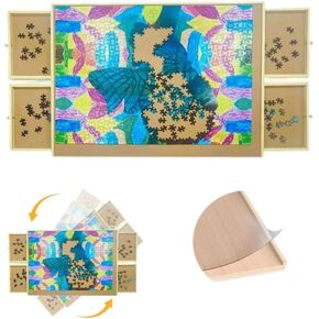 Aozznest 1000 قطعة من لوحة الألغاز الدوارة مع الأدراج والأغطية ، حجم 21.5 "" X30 DDULT PORTABLE WOODEN TABUS