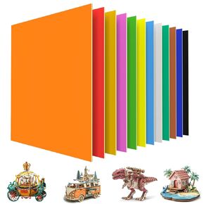 Puikos 12 Pack Colored Plywood Sheets 12" x 12" x 1/8" (3mm), Multi-Colored Basswood Panels with Acrylic Coating for Laser Cutting, Crafts, DIY Models, Woodworking & Engraving