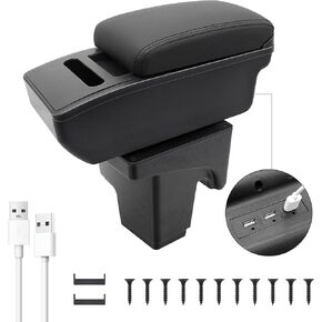 Car Armrest Box for Ford Focus 2012-2018 MK3 Auto Accessories Center Console Leather Arm Rest Double-Layer Storage Space with Cup Holder (Black Thread)