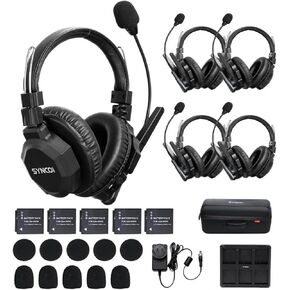 Synco Xtalk XMAX5 نظام سماعات الرأس اللاسلكي الداخلي مع نظام سماعات الهاتف المزدوج تصميم الجهاز العشوائي ، 2.4 جيجا هرتز كامل الوجهين 500 م/1640 قدم للاتصالات فريق 5 شخص