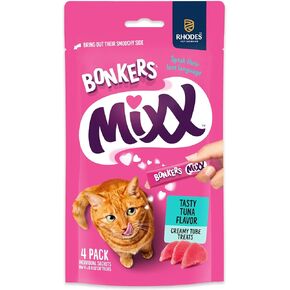BONKERS Mixx, Wet Lickable Tube Tasty Tuna Flavor Cat Treats, Real Meat Treats, Treats for Training or Food Topper, for All Breeds and Ages (4 Pieces)