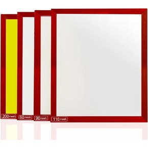 Aomxay 25 * 36 "مجموعة شاشة SIFT الجافة ， مجموعة من 4 قطع ، حجم شبكة 60 ، 90 ، 110 ، 200 (مكافئ ميكرون 250 ، 165 ، 149 ، 75) ， 4 صواني التشذيب مع الشاشة ، إطارات طباعة شاشة حرير الألومنيوم مسبقًا مسبقًا