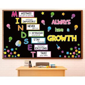 Growth Mindset Bulletin Board Positive Educational Sayings Accents Decoration Inspiration Classroom Wall Display Set Colorful Poster Brain Cutouts for Teacher Student Back to School Decor Supplies