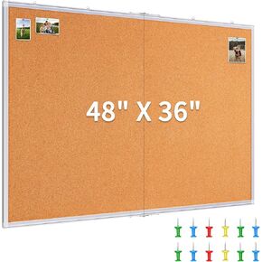 Maxtek Barge Cork Board 48 × 36 بوصة ، لوحة نشرة للجدران ، 4'x 3 'الإطار الإضافي للألومنيوم ، لوحة دبوس مثبتة على الحائط القابلة للطي إشعار لوحة الفلين للمكتب ، شاشة الجدار المنزلي