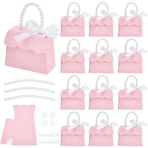 Benecreat 16 Sets Pink Wedding Favors Box Set DIY ، صندوق ورق Kraft مع مقبض اللؤلؤ ، والأشرطة ، وملصقات ، وصناديق هدايا لعيد الميلاد ، وصالح الحفلة ، والبوتيك ، والزفاف والذكرى السنوية