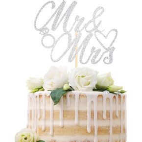 Sotpot 1 Pack Mr Mrs Cake Topper Silver Glitter Love Cake Pick Wedding Party Decorations Bridal Shower Wedding Cake Decoration Supplies