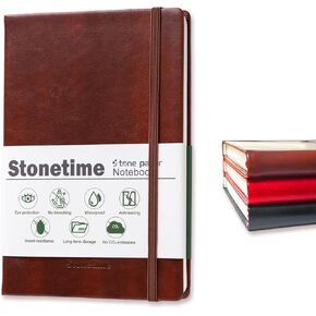 Stone Paper Notebook for Women Men, A5 Waterproof Notebook Hardcover Executive Journal, Ruled Notebooks for Writing, Business, Work ＆ School, 160 Pages Notebook (Brown)