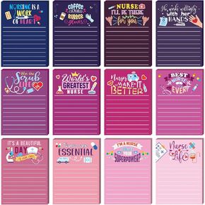 Eaasty 12 Pcs Funny Nurse Notes Nursing Note Pads Self Adhesive Medical Office Supplies Memo Sticky Pads Nurse Appreciation Gifts Bulk Page Markers for Office Student Supplies Nurse Week Gifts