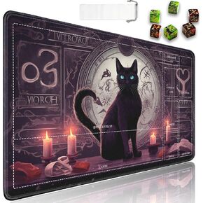 بالنسبة إلى MTG Playmat مع مناطق ، 24 × 14 في لعبة Playmat Surface Surface Card Game ، ل Playmat TCG مع حقيبة تخزين و 6 زهر ، أسود Cat Witch للحصول على MTG Mat Mouse Pad