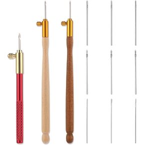 3 PCS تامبور خطافات طقم تطريز تطريز تطريز الكروشيه خطاف الخشب مقبض خطافات الطبل الفرنسية مع 9 إبر إبرة خطاف الملبس مطرز للتطريز متكافئ التكرار حبك ديي الخياطة