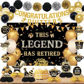 Darunaxy Black Gold Retirement Party Decortings ، هذه الأسطورة قد تقاعدت لافتة تهنئة أرتاف شنقا دوامة العسل البالونات السود