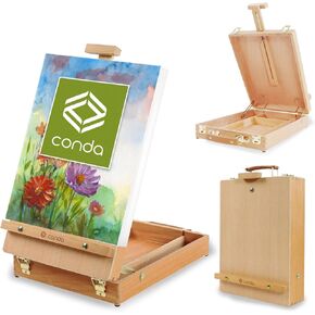 Conda Premium Wooden Sketch Box Easel - Art Tabletop Art قابل للتعديل للطلاء والرسم والرسم ، وتصميم خشب الزان الصلب مع تخزين إمدادات فنية ، مثالية للفنانين والطلاب والمبتدئين