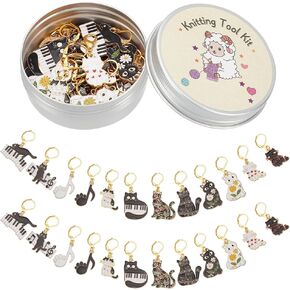 pligreat 24 pcs علامات غرزة Cat ، الموسيقي لطيف القط قفل الكروشيه علامات DIY المصنوعة يدويا لنسج أداة خياطة خياطة الإكسسوارات DIY للجدة أمي Knitter