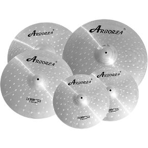 Arborea Cymbal Pack 14"Hihats 16"Crash 18"Crash 20"Ride 5 Pieces Cymbals for Drum Set Silver Drum Practice Cymbal for Beginner