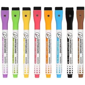 Pleochroic Whiteboard Markers Erasable 6 Colors, Whiteboard Pens, Magnetic Dry Erase Markers, Fine Tip Magnetic Marker Pens with Eraser, Dry Wipe Markers, Non-Toxic for Scool and Office