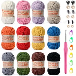 12 حزمة متعددة الألوان فائقة غزل شنيل شينيل للروشيه ， خيوط الطفل المخملية الرقيقة لبطانية الحياكة ， (1200g/1050yds) خيوط الكروشيه الضخمة الضخمة in Kuwait