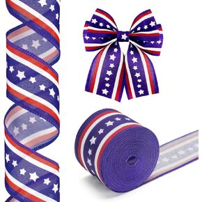 Kinglake Red White and Blue Ribbon Pretic Pretic Stars Stars Stars Wired Ripbons 2.5 inch 4th of July Decor