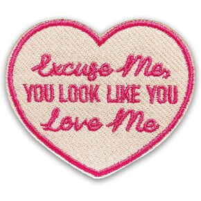 Heart Excuse Me You Look Like You Love Me Patch 3 Inches Country Music Lyric Western Cowgirl Iron On/Sew On Embroidery Fabric Applique Patches for Trucker Hats Clothes Backpack DIY Accessories