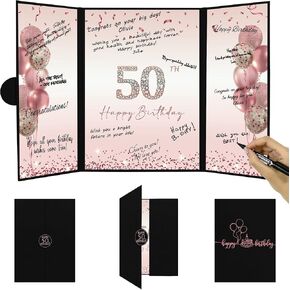 Darunaxy Rose Gold 50th Birthday Party Decoritations for Women ، Happy 50th Birthday Signatate Signature Book Black Pink 50 عيد ميلاد لتوقيع بطاقة اللوحة الحفل