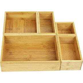 Vaefae 5 PCS مجموعة درج الخيزران مجموعة ، صندوق منظم خشبي 5 بحجم ، صناديق تخزين للمطبخ ، الحمام ، المكتب ، غرفة النوم وغرفة المعيشة