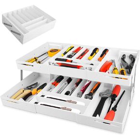 2 Tier Extra Large and High Drawer Organizer, Expandable Smart Drawer Organizer, Desk Organizer for Hardware Tools, Makeup, Jewelry (GRAY) in Kuwait