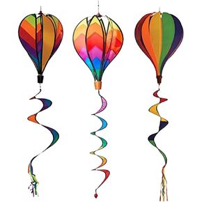 3pcs Hot Air Balloon Wind Bar Balloon Decor Rainbow Hot Air Balloon Outdoor Toy Wedding Decor Outdoor Solar Lights Decorative Hanging Wind Spinners to Rotate Sequins PVC Wind Mill