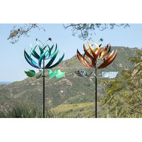 LimeHill Blue Lotus Wind Spinner and Copper Teal Lotus Wind Spinner