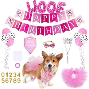 Dog Cat Birthday Party Supplies, Birthday Bandana Tutu Bow Tie Crown Happy Birthday Banner WOOF Balloons 0-9 Numbers for Small Dogs and Cat Birthday Decorations