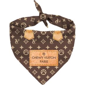 Dog Bandana Chewy Vuiton Designer Fashion Clothes Scarf Kerchief for Small Medium and Large Dogs. Funny Parody Gift for Girl or boy Dog Soft Durable Fabric, Adjustable tie-on Style Triangle