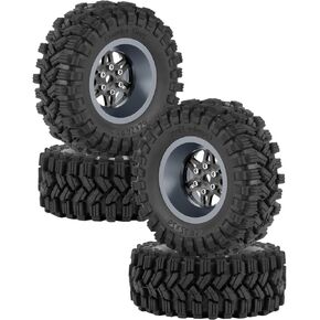 RC 1.2" Carbon Fiber Beadlock Wheels and Tires for 1/18 TRX4M,1/24 Axai1 SCX24 RC Crawler Car,4PCS Carbon Fiber 1.2 Wheels Rims & Rubber Tires - E