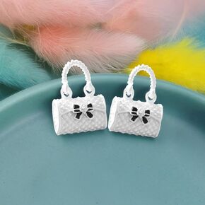 Dollhouse Bag,Miniature Metal Bag,Dollhouse Accessories Black White Handbag,Miniature Decor(2PCS) (White)