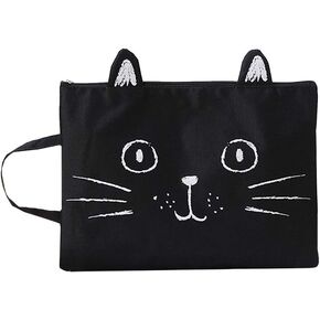 Sun Kea Cute Cat File Flogers A4 Size zippered Canvas Document Document Pocket Students Stationery Stationery Protection Breving Handbag