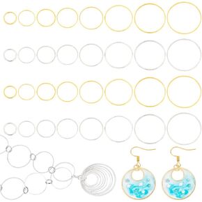 PH PandaHall 240 pcs 8 Sizes 10/12/14/16/18/20/22/25mm Round Open Back Bezel Charms Pendants Hollow Frame Pendant for Resin Earring Bracelet Pendant Necklace Jewelry DIY Craft Making, Golden/Silver