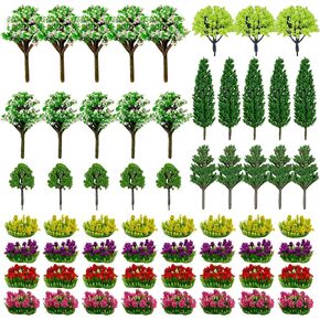 Cayway 60 PCS الأشجار المصغرة المصغرة كتلة الزهور مختلطة الأشجار النموذجية إكسسوارات النموذج مشهد قطار أشجار وهمية لبناء الطراز ، مشهد النموذج لحرف DIY
