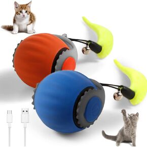 Toys Cat Toys 3.0 للقطط الداخلية ، كرة ذكية متحركة تلقائية مع تعديل سرعة USB وقابلة لإعادة الشحن والسرعة المزدوجة ، وتصميم ذيل رشيق لغرائز الصيد ، وتجنب العقبات (البرتقالي)