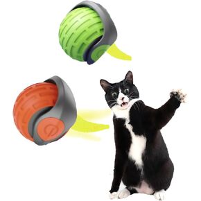 2PCS Cat Toy 3.0 Tail 2025 New Pet Pet Smart Ball Interactive Cats Toy للقطط الداخلية للقطط الذكية Cat Ball مع ذيل بديل (Orange & Green)