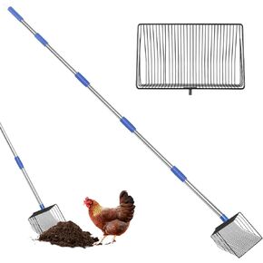 Chicken Poop Scooper,10" Heavy Metal Chicken Poop Scooper, 4-in-1 Multifunctional Litter Sifter with 32" - 75" Adjustable Stainless Steel Handle, Ideal for Chicken Coops, Pet Areas, and Farm Cleanup