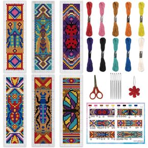 INFUNLY 6PCS DIY Insects Cross Stitch Bookmark Kits with Instruction 8.66"×3.15" Boho Stamped Embroidery Bookmark Kit for Beginners Butterfly Needlepoint Bookmark Kits for Book Lovers Writers Gifts