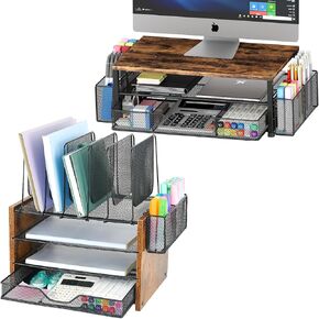 Wood Desk Organizer with Monitor Stand(brown)