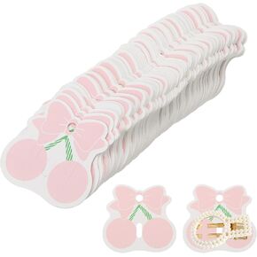 PATIKIL Hair Clip Display Cards, 200 Pcs Cardstock Cherry Shape Hair Bow Holder for Hair Accessories Display and Organization, Pink